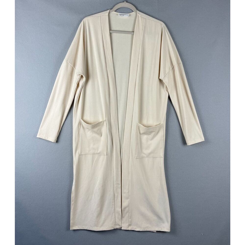 Carly Jean CJLA‎ Long Cardigan Women Medium Ivory Minimalist CJs Favorite Ribbed